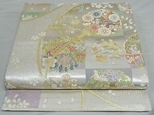 平和屋-こころ店■六通柄袋帯　唐織　松竹梅飛鶴花蝶宝尽くし　金銀糸　正絹　逸品　未使用　AAAD3786Asx