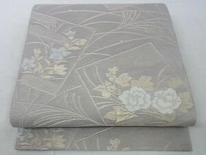 平和屋-こころ店■夏物　六通柄袋帯　色紙花文　銀糸　正絹　逸品　AAAE5418Awj