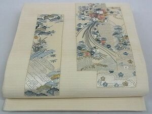 平和屋-こころ店■夏物　袋帯　総刺繍　短冊花文　金銀糸　正絹　逸品　AAAE5427Awj