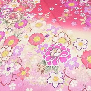 平和屋-こころ店■豪華振袖 駒刺繍 舞花文 暈し染め 金彩 正絹 逸品 AAAD4459Ataの画像5