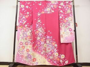 平和屋-こころ店■豪華振袖　駒刺繍　舞花文　暈し染め　金彩　正絹　逸品　AAAD4459Ata