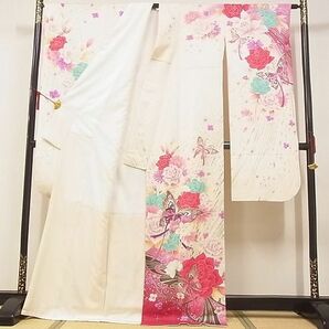 平和屋-こころ店■豪華振袖 刺繍 花蝶文 暈し染め 金銀彩 銀通し地 正絹 逸品 AAAD4456Ataの画像2