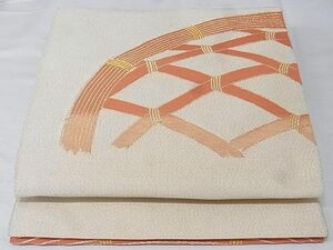 平和屋-こころ店◎綴れ　八寸名古屋帯　駒刺繍　籬文　金通し地　正絹　逸品　AAAE3389Ast