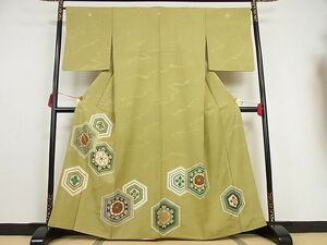 平和屋-こころ店■豪華色留袖　駒刺繍　亀甲花文　金銀糸　正絹　逸品　AAAE1926Aog