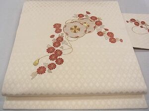 平和屋川間店■九寸名古屋帯　総刺繍　駒刺繍　鼓菊文　金糸　逸品　dx0733