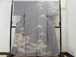 平和屋川間店■訪問着　作家物　駒刺繍　霞樹林文　たたき染め　逸品　1yc3403