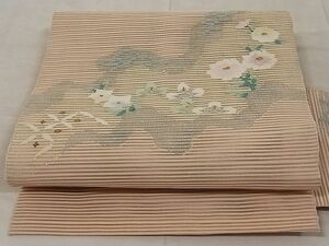 平和屋-こころ店■夏物　絽綴れ　八寸名古屋帯　道長草花文　金銀糸　正絹　逸品　AAAD6629Awj