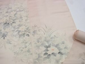 平和屋-こころ店■付下げ　反物　着尺　手描き　草花文　丹後ちりめん　正絹　逸品　未使用　AAAE7698Auw