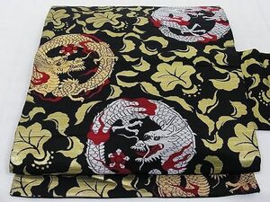  flat peace shop - here . shop # 9 size Nagoya obi dragon. circle black metal silver thread silk excellent article AAAD3456Aaz