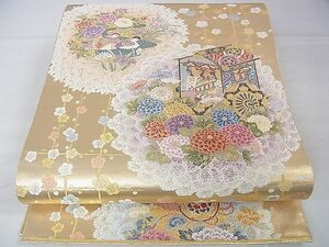 平和屋2■六通柄袋帯　唐織　御所花文様　本金箔　逸品　DAAB9518eee