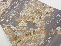 平和屋2◎六通柄袋帯　流水飛鶴草花文　金糸　逸品　DAAB0876ud_画像2