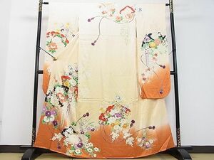 平和屋2■豪華振袖　駒刺繍　檜扇花文　暈し染め　金彩　逸品　DAAA8907fe