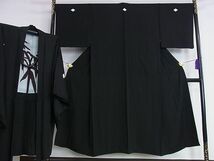 平和屋2■男性　黒紋付　単衣　羽織セット　逸品　DAAB4887ic_画像1
