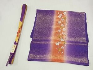 平和屋-こころ店■和装小物　帯締め・帯揚げセット　刺繍　花柄　高麗組　暈し染め　金通し地　逸品　未使用　AAAE7666Auw