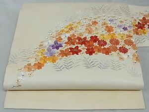 平和屋-こころ店◎九寸名古屋帯　刺繍　花尽くし　金銀糸　正絹　逸品　AAAD3642Asx