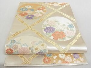 平和屋-こころ店◎六通柄袋帯　唐織　花丸文　金銀糸　正絹　逸品　AAAE0076Apf