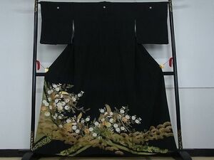 平和屋-こころ店■豪華黒留袖　鳳凰花文　金彩　正絹　逸品　AAAD2286Agk