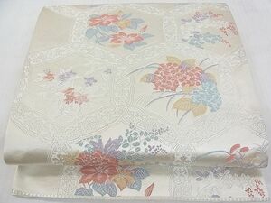 平和屋2◎六通柄袋帯　草花文　銀糸　逸品　DAAA6637ya