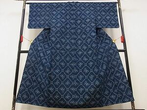 平和屋-こころ店■上質な紬　単衣　舞蝶菱文　着丈152.5cm　裄丈64cm　正絹　逸品　mop1134