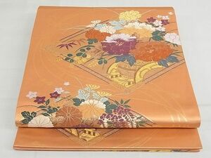 平和屋-こころ店◎六通柄袋帯　唐織　花菱文　金糸　正絹　逸品　AAAE2123Bfw