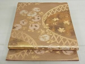 平和屋-こころ店◎六通柄袋帯　流水花文　金糸　正絹　逸品　AAAE2161Bfw