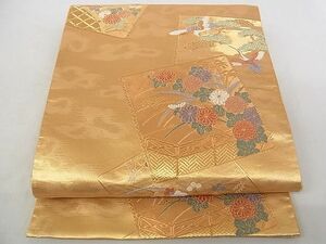 平和屋-こころ店◎六通柄袋帯　唐織　色紙取巻絵文　金彩箔錦　正絹　逸品　AAAE9519Aex