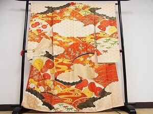 平和屋-こころ店■豪華振袖　駒刺繍　草花文　金彩　正絹　逸品　AAAE3988Bph