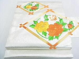 平和屋2◎九寸名古屋帯　駒刺繍　総刺繍　花菱文　金糸　逸品　DAAA3727rt