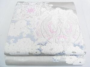 平和屋2◎六通柄袋帯　唐織　向かい鳥正倉院花文　錦プラチナ箔　逸品　DAAA3712rt