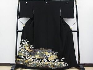 平和屋2■豪華黒留袖　駒刺繍　地紙重ね飛鶴花文　金彩　逸品　DAAC6061fe