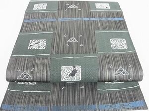 平和屋2■全通柄袋帯　変わり市松　魚文　逸品　DAAB2960az