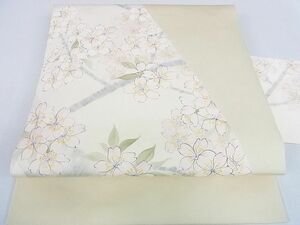 平和屋2■塩瀬　九寸名古屋帯　作家物　枝桜　手描き　逸品　DAAB2926az