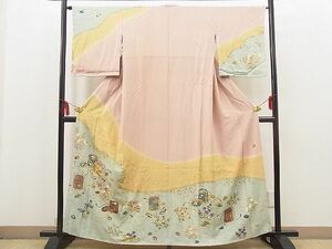 平和屋野田店■ファッションデザイナー　花井幸子　訪問着　刺繍　貝桶秋草文　暈し染め　金彩　逸品　BAAC4906sa