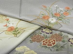 平和屋-こころ店■訪問着　中国三大刺繍　汕頭刺繍　スワトウ刺繍　流水花文　暈し染　金彩　正絹　逸品　AAAD4706Bwt