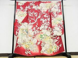 平和屋-こころ店■豪華振袖　駒刺繍　地紙重ね孔雀花文　暈し染め　正絹　逸品　AAAE1372Bzg