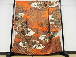 平和屋-こころ店■豪華振袖　駒刺繍　花車文　金通し地　正絹　逸品　AAAE1373Bzg