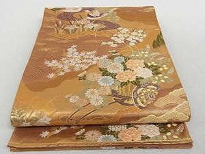 平和屋-こころ店◎六通柄袋帯　唐織　鴛鴦花車文　本金箔　正絹　逸品　AAAE0101Apf