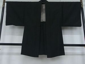 平和屋-こころ店■男性　羽織　紬地　黒地　正絹　逸品　AAAD2324Agk