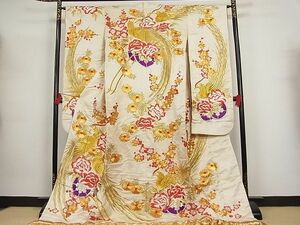 平和屋-こころ店■極上　色打掛　駒刺繍　鳳凰花車文　金銀糸　正絹　逸品　AAAB8236A-br