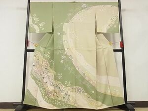 平和屋-こころ店■訪問着　駒刺繍　道長花唐草文　金彩　正絹　逸品　AAAD0053Bzg