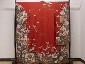  flat peace shop 1# gorgeous long-sleeved kimono .. flower butterfly writing gold paint excellent article CAAB0826dy