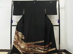 平和屋1■豪華黒留袖　扇面鬘帯飛鶴浜松花文　金彩　逸品　CAAB2505yc