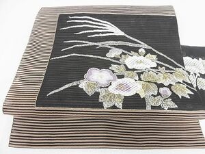 平和屋2■夏物　絽綴れ　八寸名古屋帯　絽刺し　刺繡　草花　金銀糸　逸品　DAAC5371op