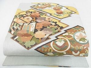 平和屋2■夏物　明綴れ　太鼓柄袋帯　御所車花文　金彩　逸品　DAAC5326op