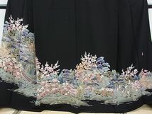 平和屋2■豪華黒留袖　友禅　作家物　風景花松文　逸品　DAAC6106fe_画像3