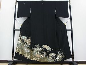 平和屋2■豪華黒留袖　地紙草花文　金銀彩　逸品　DAAC6086fe