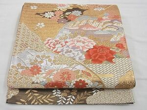 平和屋野田店◎六通柄袋帯　唐織　道長吉祥花文　本金箔　二重織　逸品　BAAD1336vj