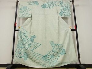 平和屋川間店◆訪問着　総絞り　稲妻　花　着丈160.5cm　裄丈64cm　正絹　逸品　mop3792