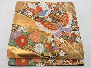 平和屋野田店◎六通柄袋帯　唐織　舞蝶竹取花文　金糸　逸品　BAAD1370vj