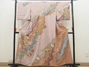 平和屋野田店■訪問着　辻が花　駒刺繍　桃山短冊琳派文様　金彩　逸品　BAAD5310sa